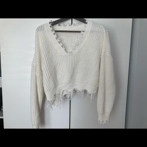White Distressed Knit Sweater